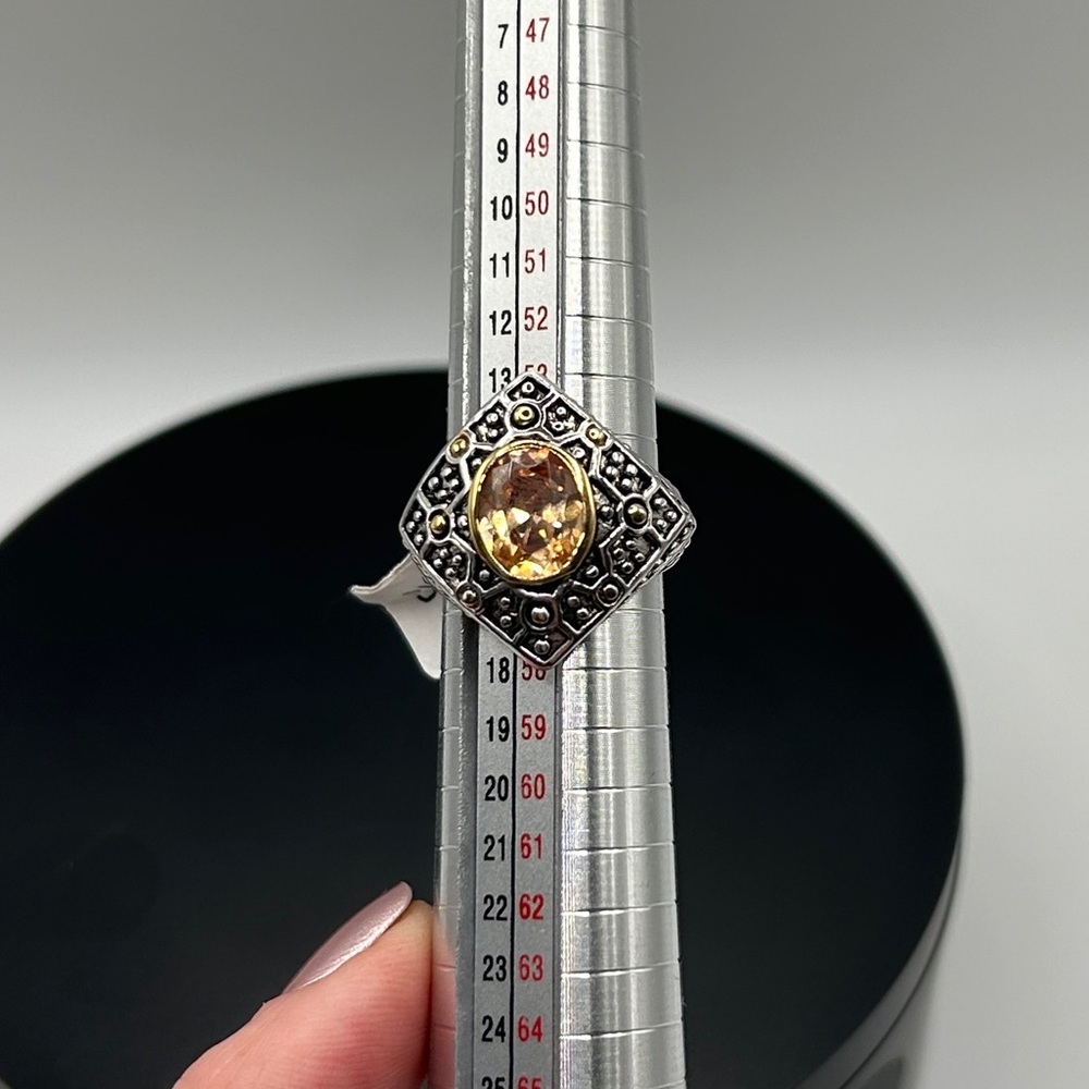 Dazzling 18KGE Two Tone Amber CZ Stone Size 7.5 Ring - Picture 13 of 14